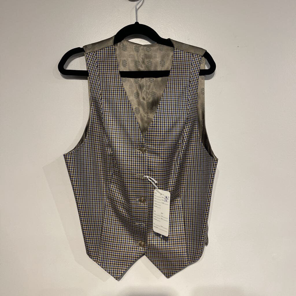 tan and blue houndstooth vest