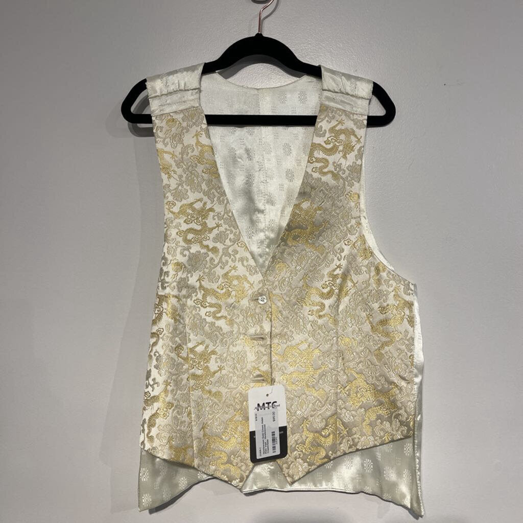 Gold Cream Asian Print Vest - Hawkewood