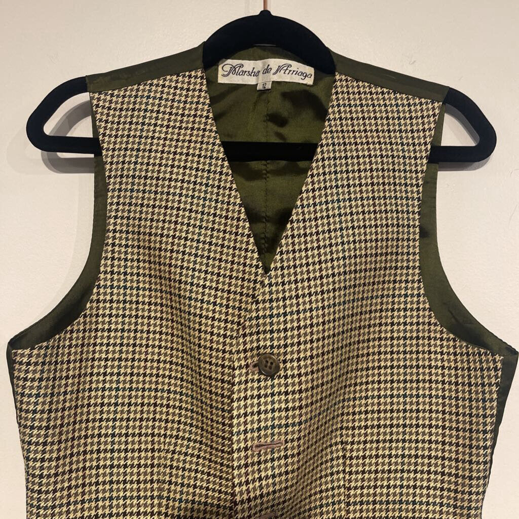 Marsha De Arriaga Olive Houndstooth Vest