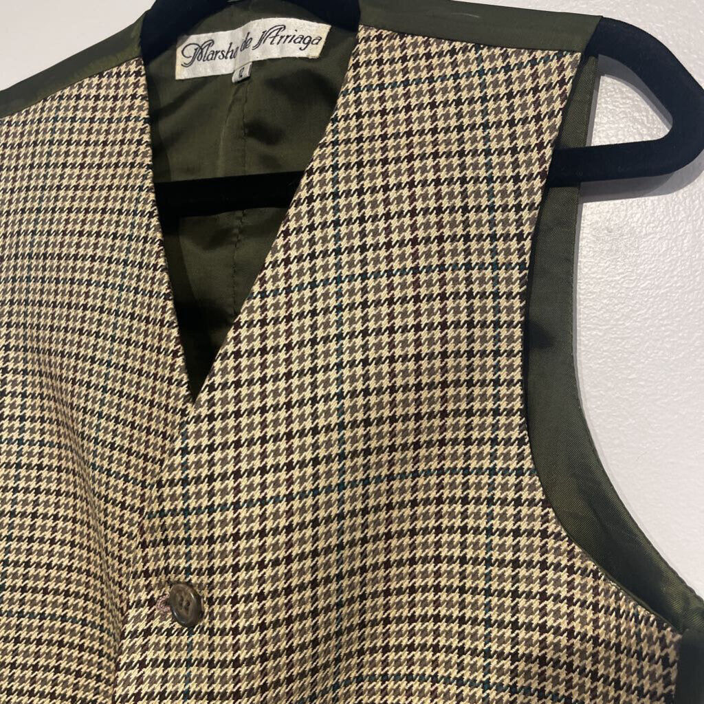 Marsha De Arriaga Olive Houndstooth Vest