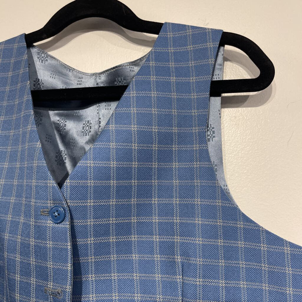 Blue Cream Windowpane Vest