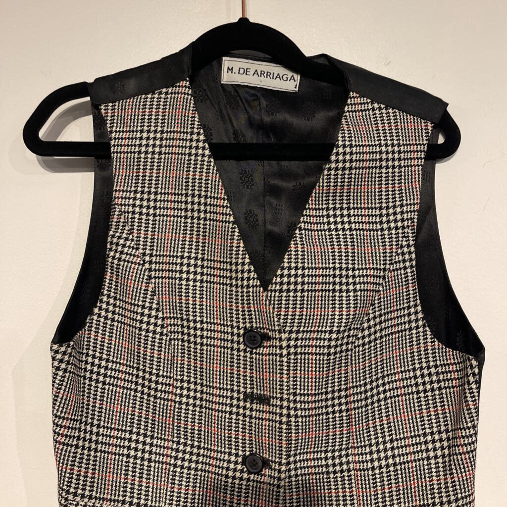 Marsha De Arriaga Black White Red Checked Vest