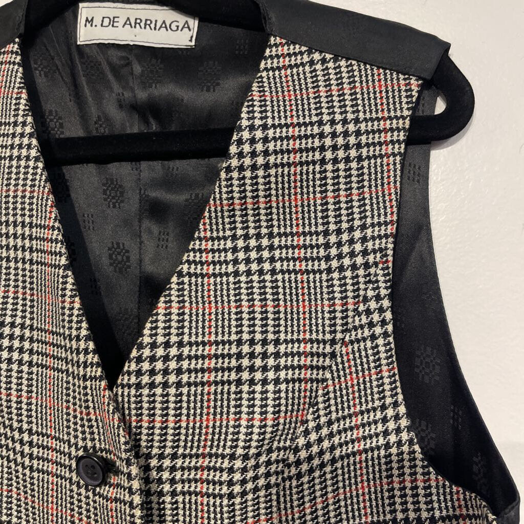 Marsha De Arriaga Black White Red Checked Vest