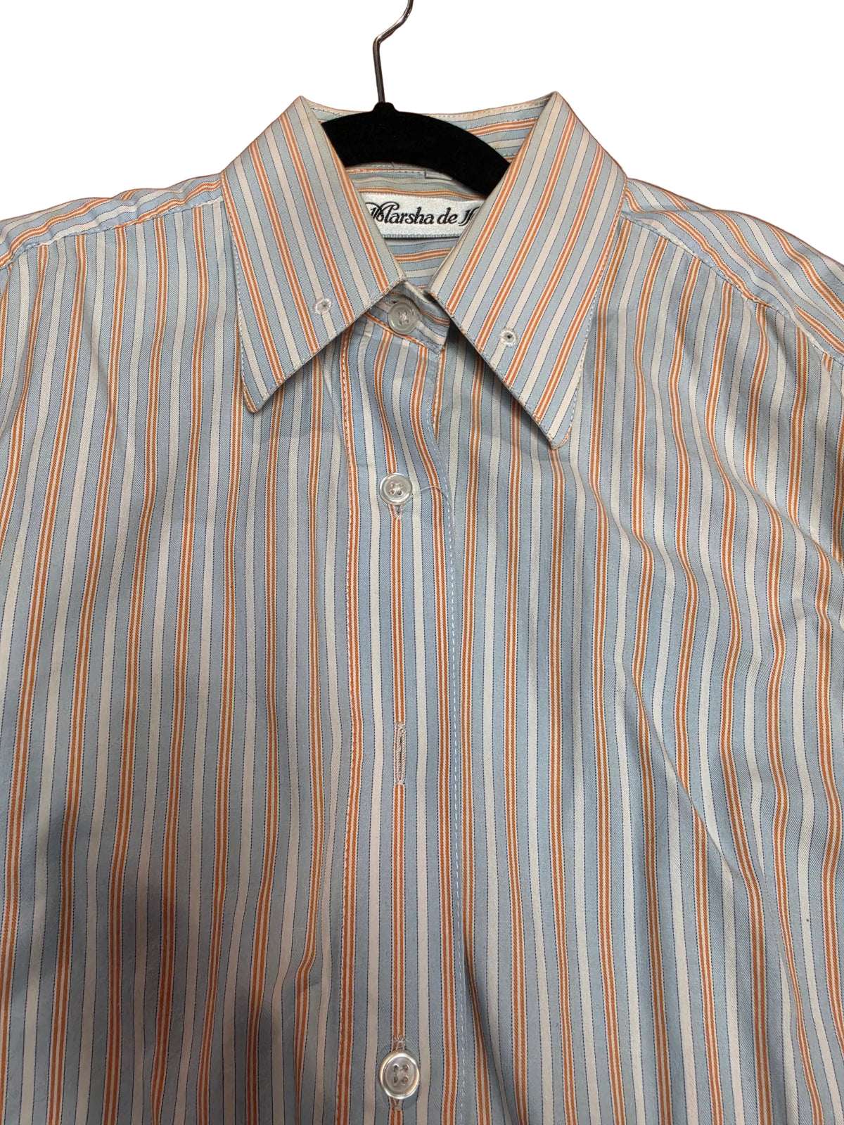 Marsha De Arriaga, Blue and Orange Stripe Shirt