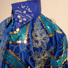 Load image into Gallery viewer, Blue Western Top with Gold Sequin Flowers
