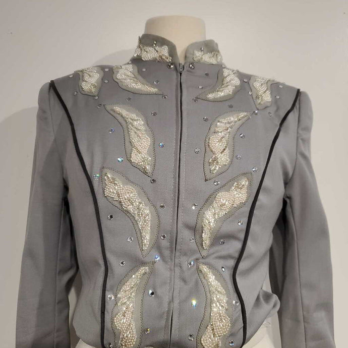 Grey and White Embroidered Western Jacket