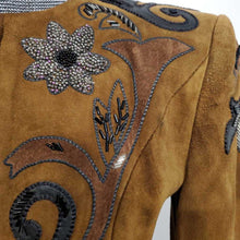 Load image into Gallery viewer, Brown with Black Flowers Suede Western Top
