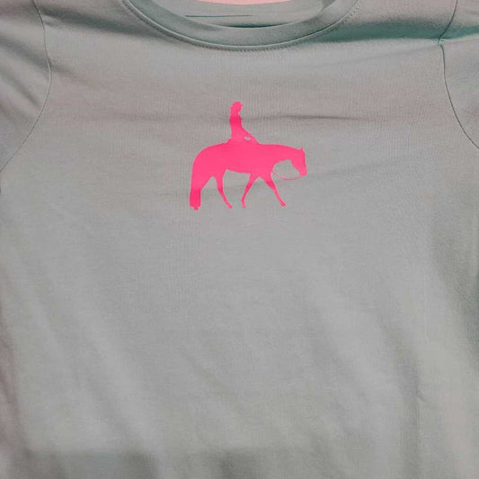 Torquoise Shirt with Pink Western Horse Kids XS