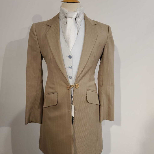 Marsha De Arriaga Tan Girl's Suit with Pink Stripe