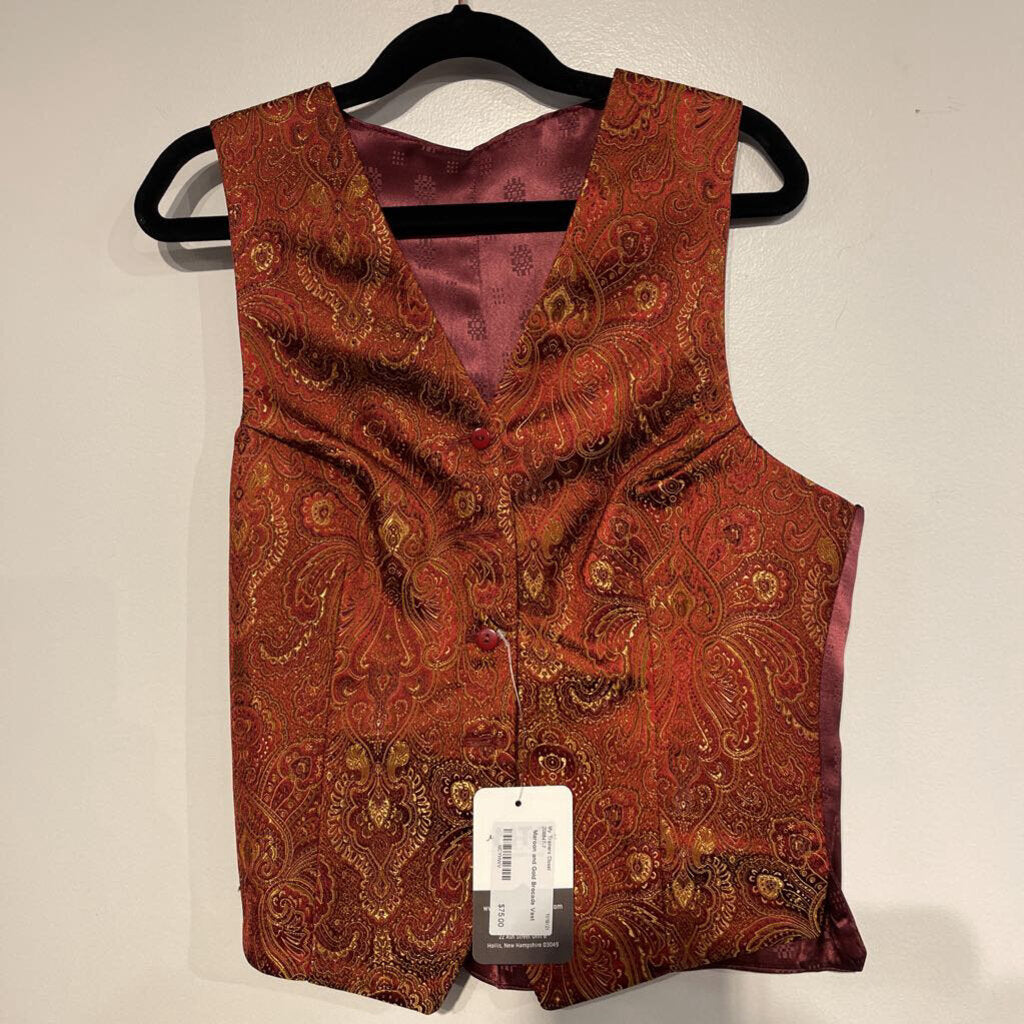 Maroon and Gold Brocade Vest