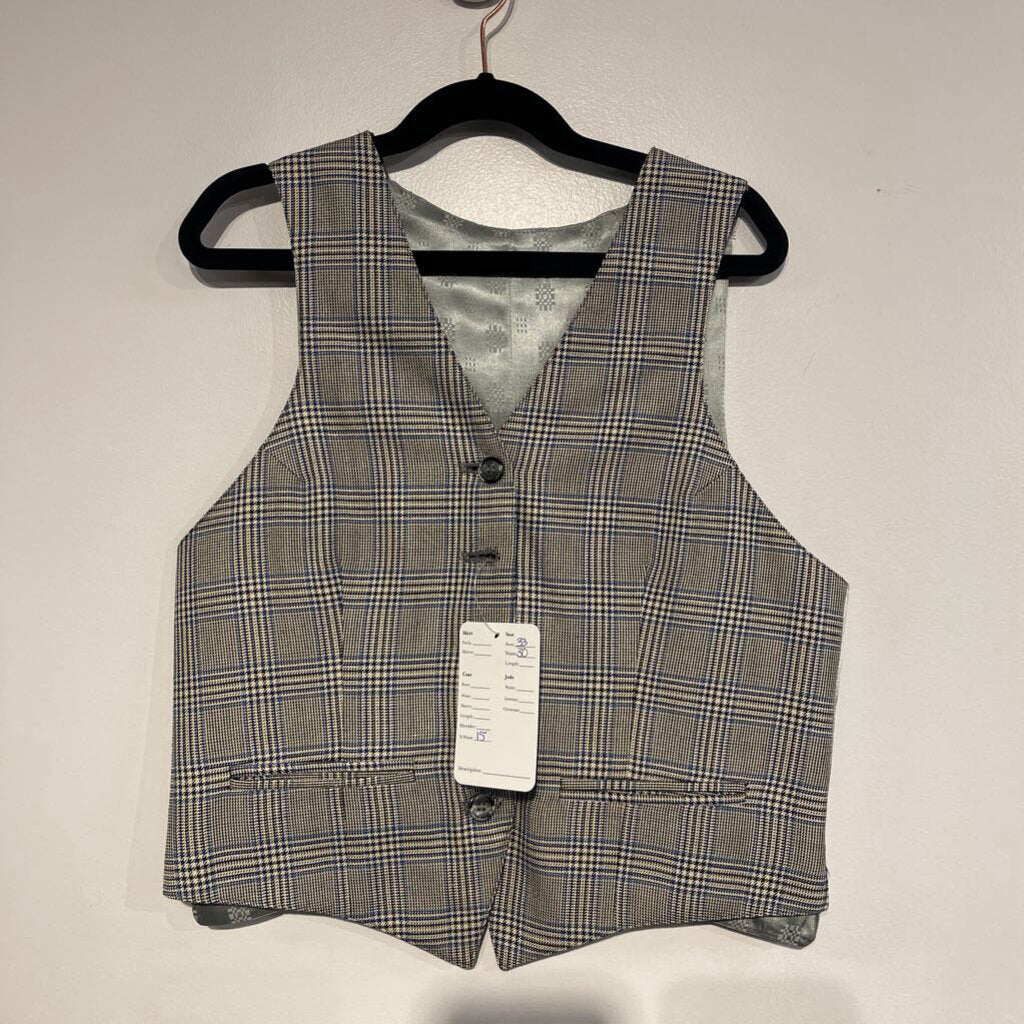 Carl Meyers Grey and Blue Houndstooth Windowpane Vest
