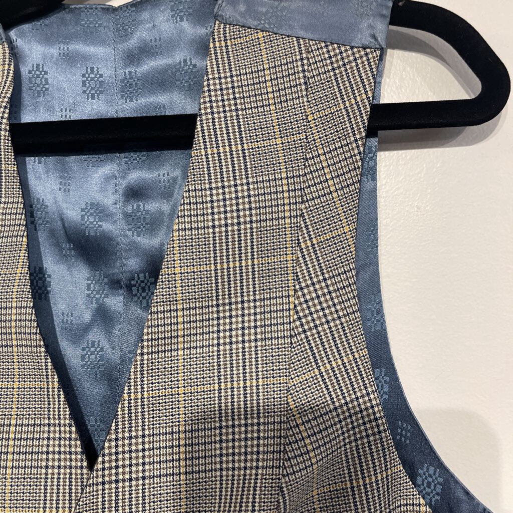 Reversible Blue and Plaid Windowpane Vest