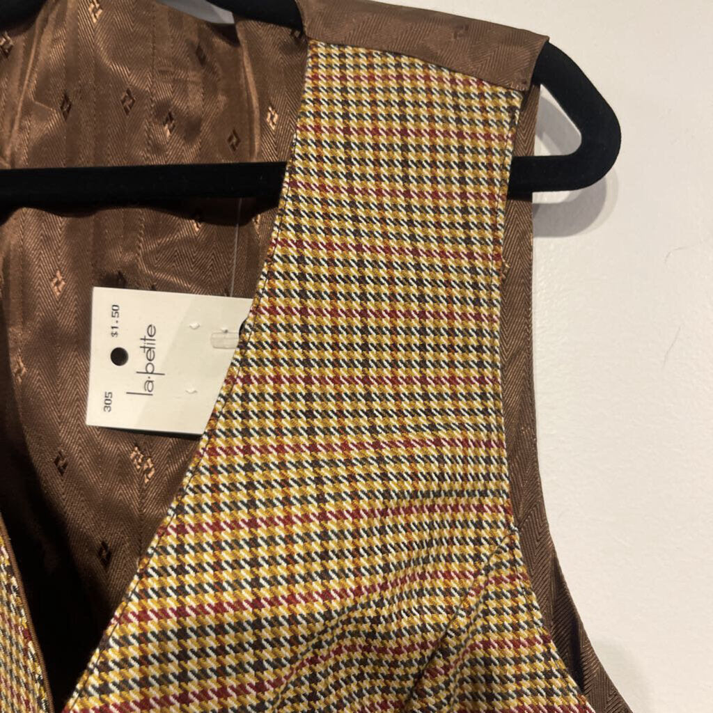 Reversible Brown and Brown Houndstooth Vest