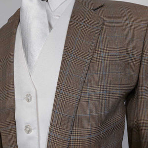 Saddleseat Connection Taupe and Blue Windowpane Boys Suit