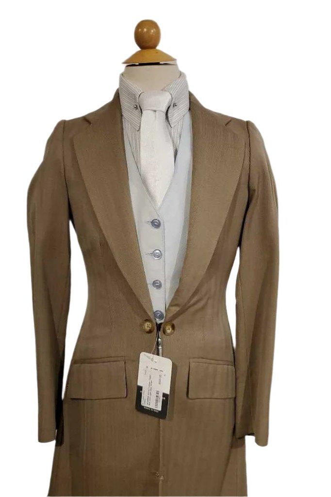 Custom Taupe Suit with Light Blue Stripe