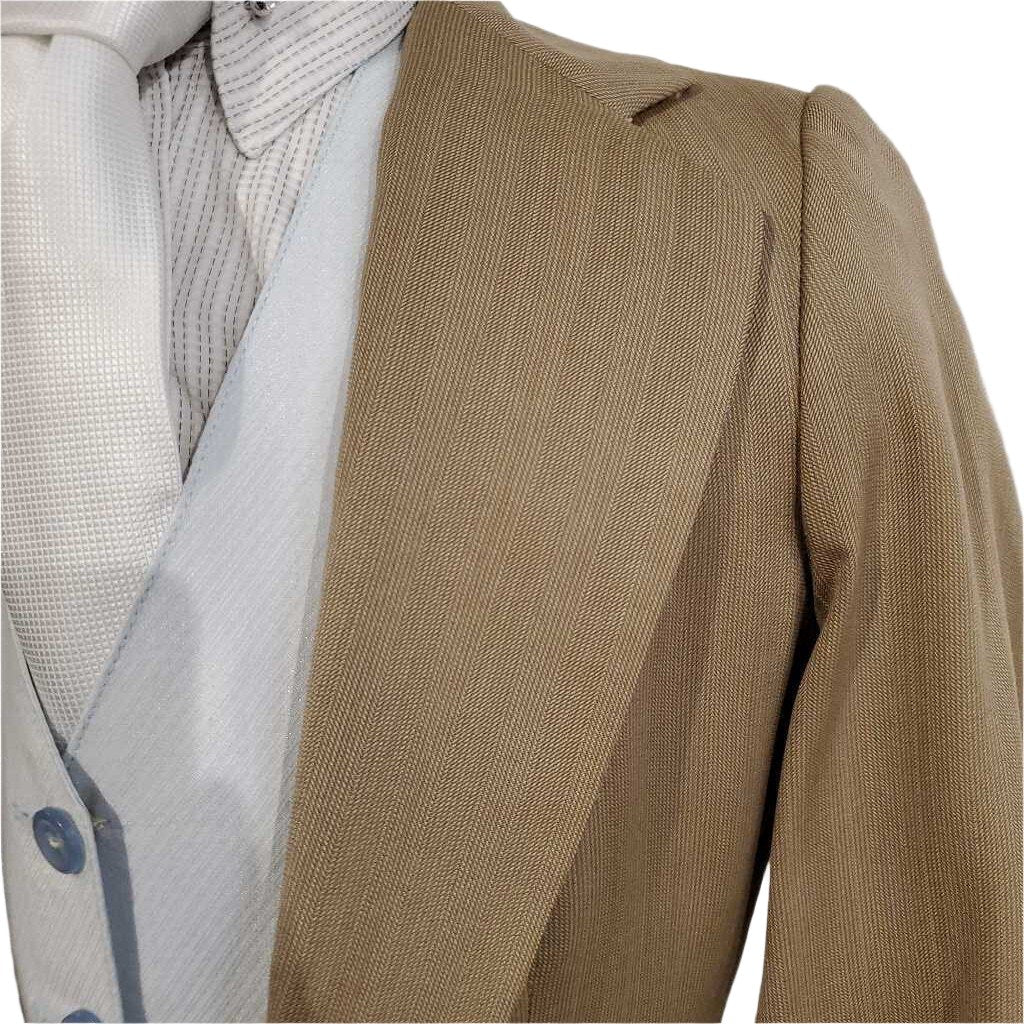 Custom Taupe Suit with Light Blue Stripe