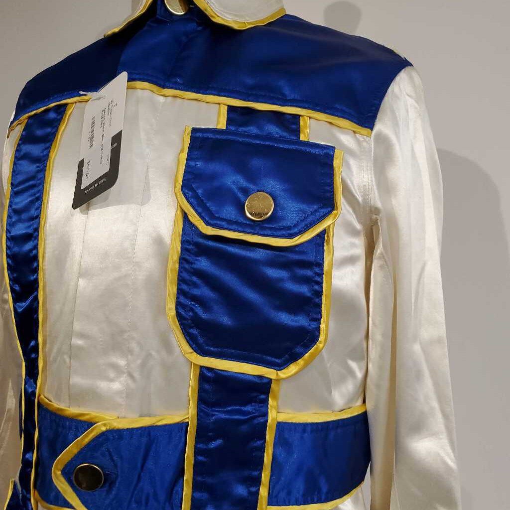 Custom White, Blue, and Yellow Road Silks