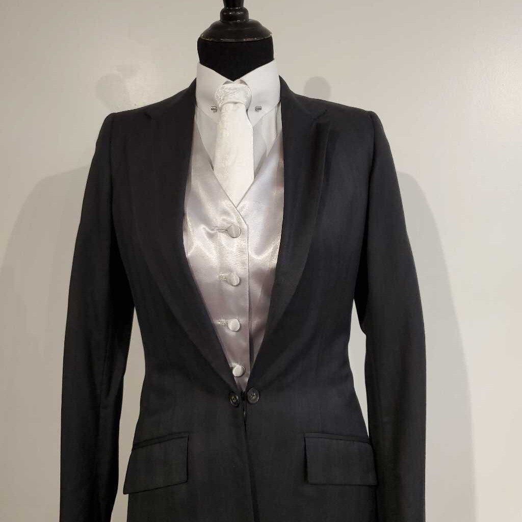 Custom Grey Day Suit w Tan Pinstripe