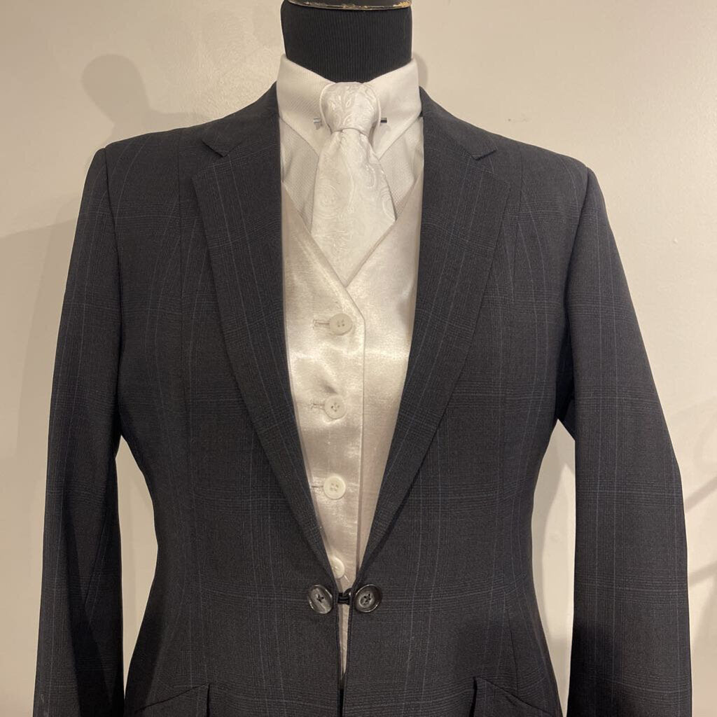 Saddleseat Connection Gray/ Navy Day Suit with Blue Windowpane